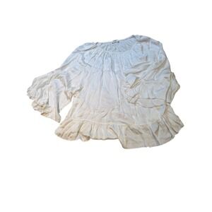 Byu White Ruffle Tiered Bell Sleeve Blouse Top Made in Italy